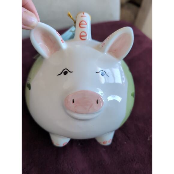 Hand Painted PIGGYBANK EXPRESS Piggy Bank 8" x 6.5" Old MacDonalds Farm Medium - Picture 6 of 10